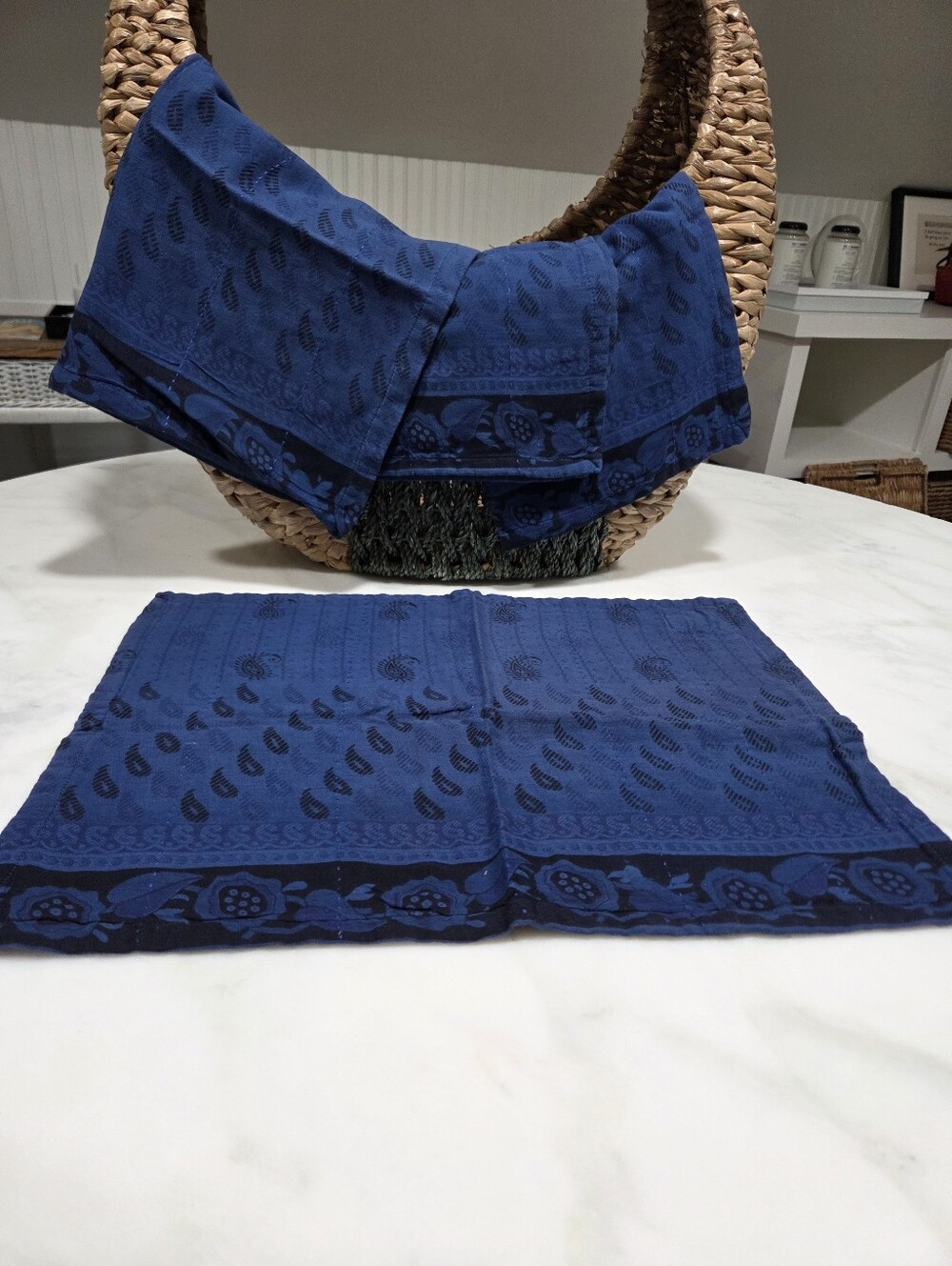 Handsewn Overdyed Artisan Napkin Set- Blue Patterned, 4 Count
